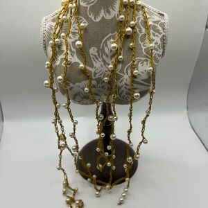 Elegant Crochet Gold and Pearl Necklace
